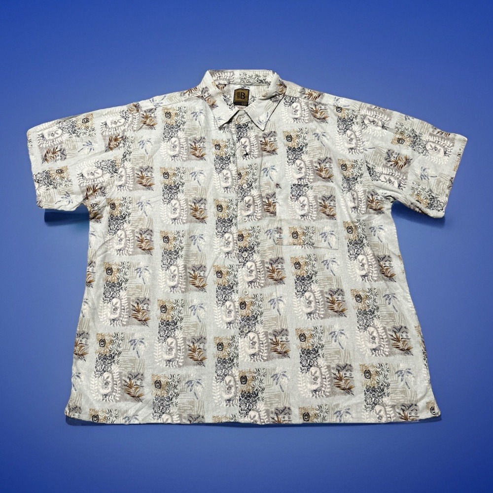 BRUNO 100% NATURAL Silk Floral Short Sleeve Button Up Shirt‎ 3XL
